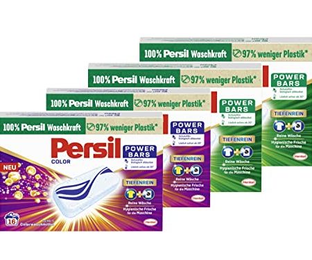 2x Persil Power Bars Color Waschmittel (16 Waschladungen), vordosiertes Buntwaschmittel & 2x Persil Power Bars Universal Waschmittel (16 Waschladungen), vordosiertes Vollwaschmittel