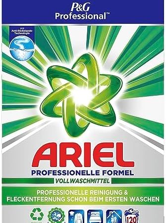 Ariel Professional Regulär Waschpulver, 120 Waschladungen, 7,8 kg, Ausgezeichnete Fleckentfernung schon ab der ersten Wäsche, professionelle Formel für den professionellen Einsatz