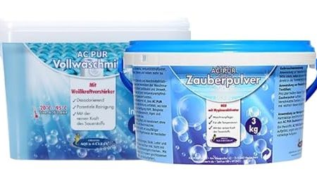 AQUA CLEAN PUR Zauberpulver 3kg & Vollwaschmittel mit Weißkraftverstärker im Kombi-Eimer 3kg