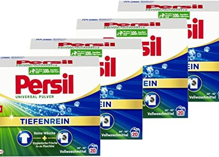 Persil Universal Pulver Tiefenrein Waschmittel (4 x 20 Waschladungen), Vollwaschmittel für reine Wäsche und hygienische Frische für die Maschine, effektiv von 20 °C bis 95 °C