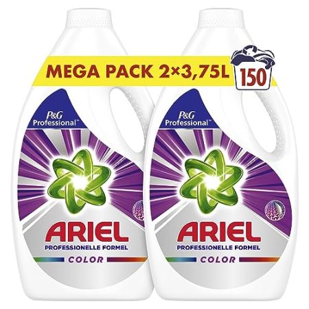 Ariel Professional Flüssig Color Waschmittel, 150 Waschladungen, 7.5 L (2 x 3.75 L), Ausgezeichnete Fleckentfernung schon ab der ersten Wäsche, professionelle Formel für den professionellen Einsatz