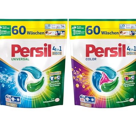 Persil Set Universal & Color 4in1 DISCS 120 Waschladungen (2x 60WL), Vollwaschmittel & Color Waschmittel Tiefenrein, für reine Wäsche und hygienische Frische für die Maschine