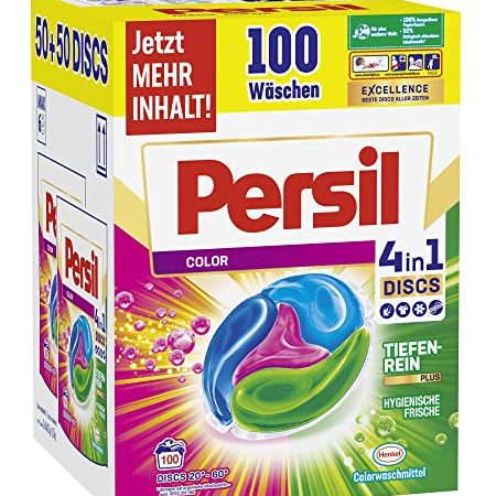 Persil Color 4in1 DISCS (100 Waschladungen), Colorwaschmittel mit Tiefenrein-Plus Technologie für leuchtende Farben, 92% biologisch abbaubare Inhaltsstoffe