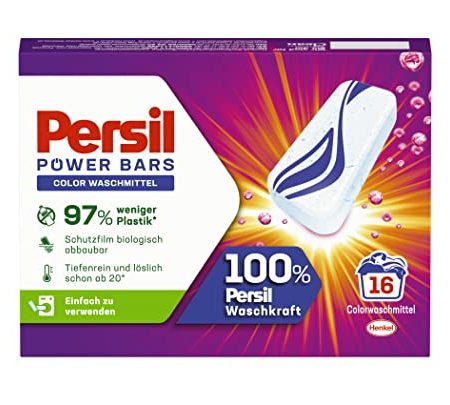 Persil Power Bars Color Waschmittel (16 Waschladungen), vordosiertes Buntwaschmittel in nachhaltiger Verpackung, für hygienisch reine Wäsche bereits ab 20° C