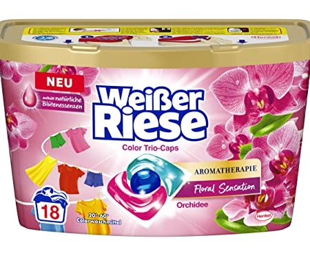 Weißer Riese Color Trio-Caps Aromatherapie Floral Sensation (18 Wäschen), Waschmittel mit Orchidee, Colorwaschmittel mit intensivem Dufterlebnis