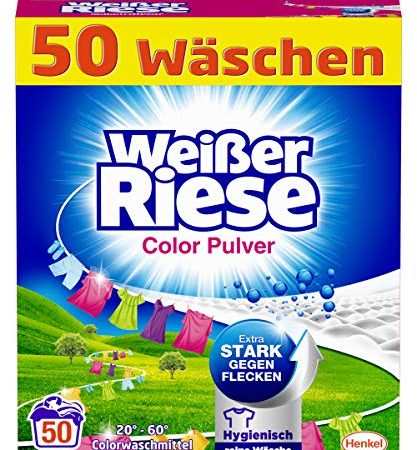 Weißer Riese Color Pulver, Colorwaschmittel, 50 Waschladungen, extra stark gegen Flecken und für hygienisch reine Wäsche