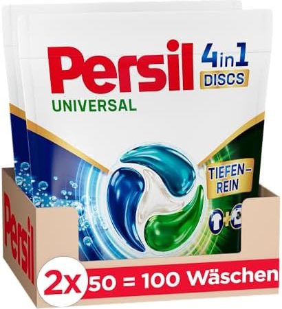 Persil Universal 4in1 DISCS (100 Waschladungen), Universal Waschmittel mit Tiefenrein Technologie, Vollwaschmittel für reine Wäsche und hygienische Frische für die Maschine