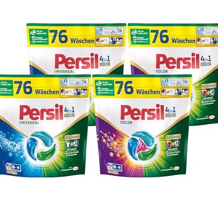 Persil Set 2x Universal & 2x Color 4in1 DISCS 304 Waschladungen (4x 76WL), Vollwaschmittel & Color Waschmittel Tiefenrein, für reine Wäsche und hygienische Frische für die Maschine