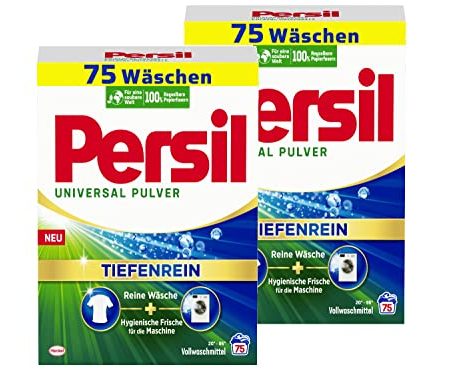 Persil Universal Pulver Tiefenrein Waschmittel (2x75 Waschladungen), Vollwaschmittel für reine Wäsche und hygienische Frische für die Maschine, effektiv von 20 °C bis 95 °C