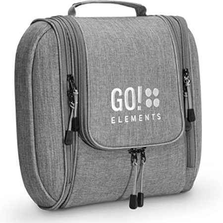 GO!elements® Kulturbeutel Kulturtasche zum Aufhängen Herren & Damen - Kosmetiktasche groß Mann Frauen für Koffer & Handgepäck - Waschtasche Reise-Tasche, Farbe:Grau