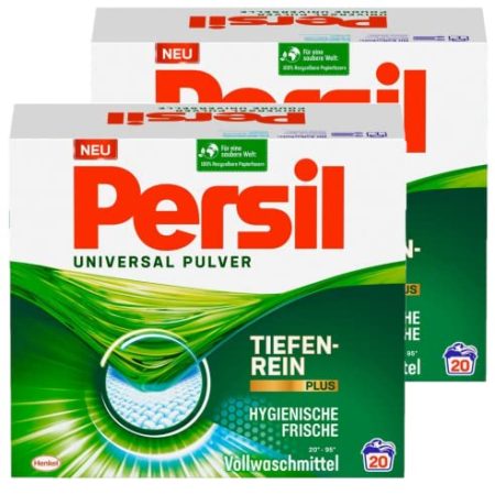 Persil Universal Pulver Waschmittel 40 (2 x 20 Waschladungen), Vollwaschmittel mit Tiefenrein-Plus Technologie bekämpft hartnäckigste Flecken für strahlende Reinheit