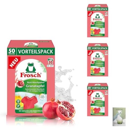 Frosch Granatapfel Waschpulver 50 WL 3,3 kg, 3er Pack, (3 x 50 Waschladungen) und Celexqua Reinigungsratgeber