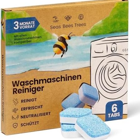 Seas Bees Trees Waschmaschinenreiniger 3 Monatsvorrat, entfernt Gerüche, Kalk und Ablagerungen gründlich, Waschmaschinen Entkalker für alle Waschmaschinen, Waschmaschinen Reiniger mit 6 Tabs