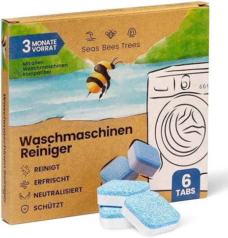 Seas Bees Trees Waschmaschinenreiniger 3 Monatsvorrat, entfernt Gerüche, Kalk und Ablagerungen gründlich, Waschmaschinen Entkalker für alle Waschmaschinen, Waschmaschinen Reiniger mit 6 Tabs