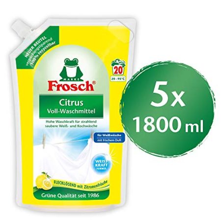 Frosch Citrus Waschmittel, 5er Pack (5 x 18 Waschladungen)