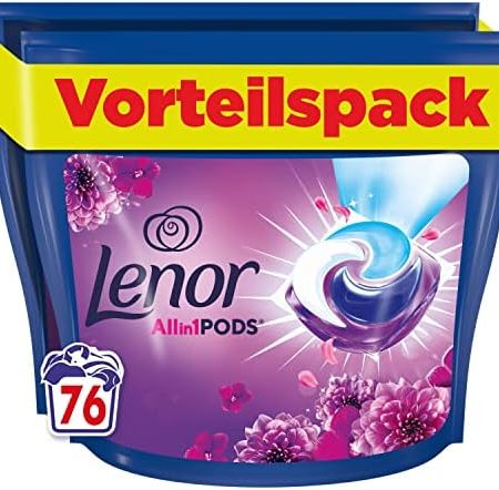 Lenor Colorwaschmittel Allin1 PODS Amethyst Blütentraum 76 Waschladungen, Hygienische Tiefenreinigung und Lang Anhaltende Frische