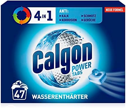 Calgon 4-in-1 Power Tabs – Wasserenthärter gegen Kalkablagerungen, Schmutz und Korrosion in der Waschmaschine – Beugt unangenehmen Gerüchen vor – 1 x 47 Tabs