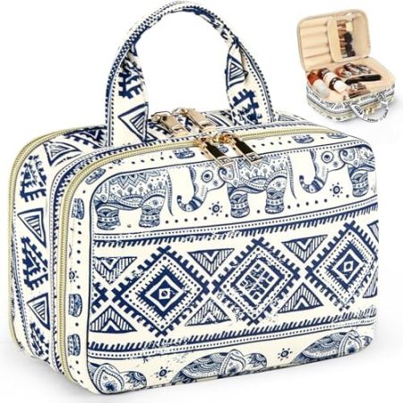 RAINSMORE Kosmetiktasche Groß Kulturtasche Damen für Reise Make Up Tasche wasserdichte Kulturbeutel Schminktasche Organizer mit Reißverschluss Waschtasche Elefantenaufdruck