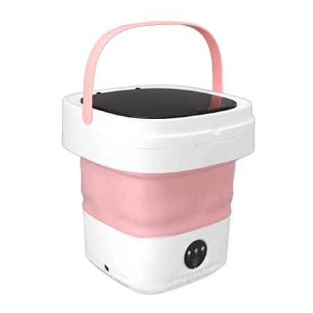 Mini tragbare Waschmaschine, Faltbare kleine Waschmaschine und Trockner Combo, 7.5L Eimer Waschmaschine mit Drain Korb für Unterwäsche, Socken, Baby-Kleidung, Wäsche, Wohnung (Rosa)