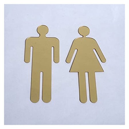 WC-Schild, 2 Stück/Set, WC-Schild, Acryl, 3D-Spiegel, Wandaufkleber, Tür, Heimdekoration, klare Führung, gute Festigkeit und einfache Installation (Spiegelgold, 20 cm hoch)