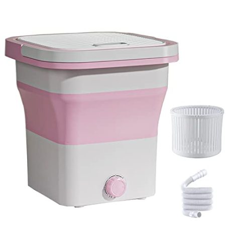 MKYOKO Mini Waschmaschine, Klappwaschmaschine, Reisewaschmaschine, für WäSche, Zusammenklappbare Waschmaschine, für Camping, Wohnmobil, Reisen, Kleine RäUme (Color : Pink)