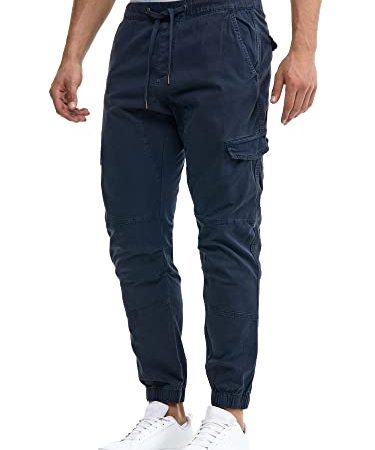 Indicode Herren Levy Cargohose aus Baumwolle mit 6 Taschen | Cargo Chino Hose Männer Navy S