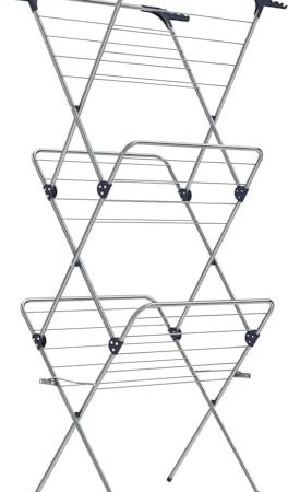 ‎SONGMICS Wäscheständer, Standtrockner klappbar, kompakt, platzsparend, Stahlrahmen, 46 x 70,5 x 155 cm, 20 m Platz für Wäschetrocknen, für Innen- und Außenbereich, grau LLR720G01