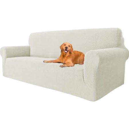 YSTELLAA Stretch Sofa überzug 3 Sitzer, Super Elastisch Sofabezug Mit Armlehnen Waschbarer, kratzfester rutschfest Sofa Cover für Hunde Katzen und Haustiere (Natürlich, Sofa Breite 183cm-234cm)