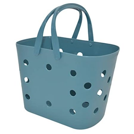 Clicitina Einkaufskorb Weicher tragbarer Picknickkorb Kunststoff Waschkorb Schmutzige Kleidung Aufbewahrungskorb Badekorb Badekorb Strand Reise Handtasche DB304 (4-Blue, One Size)