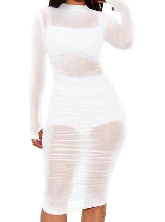 Lay U HOME Frauen Dame Sommer mesh sexy Stil Lange ärmeln Kleid mit Straps und BH Shorts DREI Stück Set Freizeit Sport Kleid