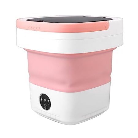 Mini Faltbare Waschmaschine 7.5L zusammenklappbares Design, Mini tragbare Waschmaschine Vollautomatischer Betrieb Soft Trocknungsfunktion für Unterwäsche (Rosa)