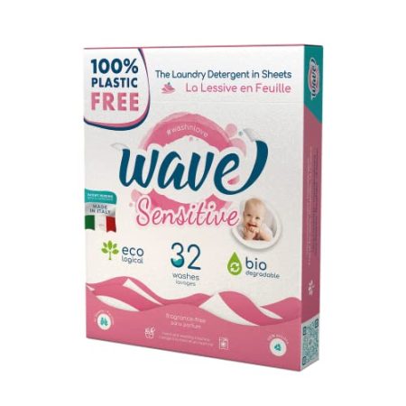 Wave Washing Sensitive - Das Waschmittel in Blättern - 100% PLASTIC FREE - 32 Waschgänge - Made in Italy - umweltfreundlich - biologisch abbaubar - kompostierbar