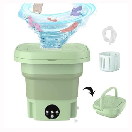 Mobile Waschmaschinen, Mobile Waschmaschinen 8L mit 360° Blu-Ray Schleuder Und Ablaufrohr Tragbare Waschmaschine für Unterwäsche Socken Babykleidung,Green