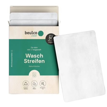 BEULCO CLEAN - 30 x Bio Waschstreifen Naturfrische für Waschmaschine & Handwäsche (30 WL) - Waschmittel-Blätter ökologisch für Bunt, Schwarz & Weiße Wäsche - Waschmittel-Streifen biologisch abbaubar