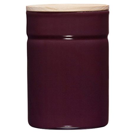 Riess, 2172-201, Vorratsdose mit Eschenholzdeckel, Durchmesser 8 cm, Höhe 12 cm, Inhalt 525 ml, DARK AUBERGINE, KITCHEN-MANAGEMENT, Truehomeware, Emaille