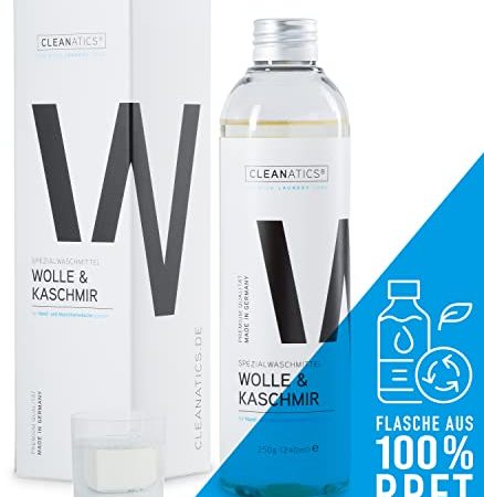 CLEANATICS Wolle & Kaschmir Intensivpflege mit Lanolin - Feinwaschmittel mit rückfettender Wirkung - Waschmittel Konzentrat für Cashmere, Wollwalk, Schurwolle & Merino Pullover, Schal, Socken (250 g)