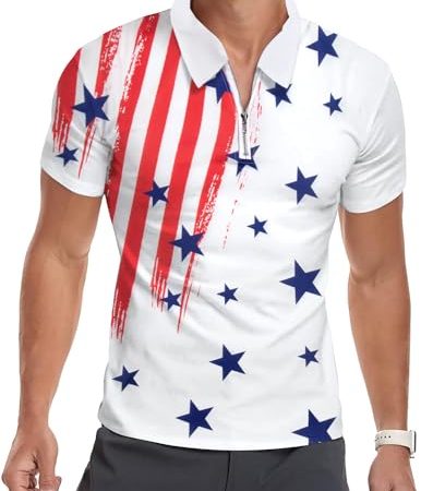 Herren-Poloshirt mit amerikanischer Flagge, Patriotisches Shirt, 4. Juli, USA-Flagge, T-Shirt, Unabhängigkeitstag, Patriotische Tees, Oberteil, Golftee, Weiß 1, L