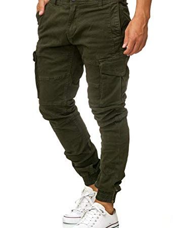 Indicode Herren Alex Cargohose aus Baumwolle mit 6 Taschen | Cargo Chino Hose f. Männer Forest M