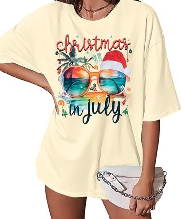 Christmas in Juli Shirt Women:Hawaiian Christmas Tshirt Santa Hawaiian Tee Beach T-Shirt Oversize Holiday Tops, aprikose, Mittel