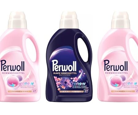 PERWOLL Flüssig-Set 3x 27 Waschladungen (81WL) 1x Black Blütenmeer & 2x Für Wolle & Feines, Feinwaschmittel erneuert dunkle Farben und Fasern & Feinwaschmittel glättet, verhindert Knötchen