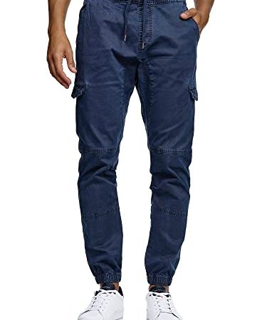 Indicode Herren Cantu Cargohose aus 98% Baumwolle | Cargo Hose Freizeithose für Männer Navy M