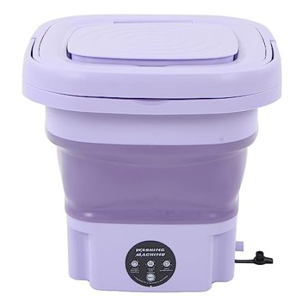 Asixxsix Tragbare Waschmaschine, 8L Low Noise Faltbare Mini Waschmaschine Built in Dehydrator Automatische kleine Eimer Waschmaschine für Wohnung, Reise, Socke, Unterwäsche, Babykleidung (Lila)