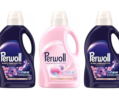 PERWOLL Flüssig-Set 3x 27 Waschladungen (81WL) 2x Black Blütenmeer & 1x Für Wolle & Feines, Feinwaschmittel erneuert dunkle Farben und Fasern & Feinwaschmittel glättet, verhindert Knötchen