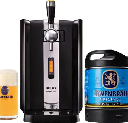 Perfect Draft Zapfanlage HD 3720/26 + 6L Fass | Fassbier, inkl 5 EUR MEHRWEG Pfand (Löwenbräu Fass 6 Liter + 1x 0,5l Glas)