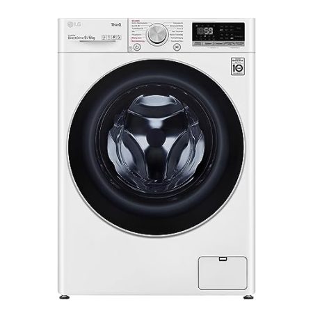 LG V5WD96H1, Klasse E, Frontlader-Waschtrockner 9 - 6 kg, Wi-Fi, AI Direct Drive, Tiefenreinigung mit Dampf, TurboWash, Große Kapazität, Außentür aus gehärtetem Glas, 62 x 60 x 85 cm ꟷ Weiß