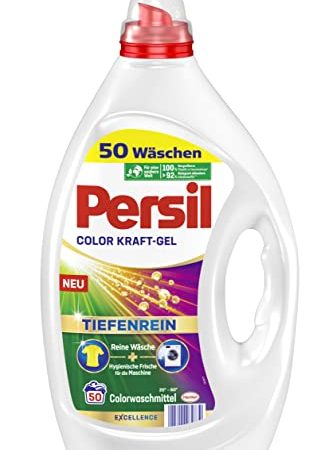 Persil Color Kraft-Gel (50 Waschladungen), Flüssigwaschmittel mit Tiefenrein Technologie, Colorwaschmittel für reine Wäsche und hygienische Frische für die Maschine, wirksam ab 20 °C