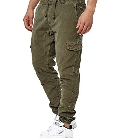 Indicode Herren Walker Cargohose (Cord-Stretch) | Cargo Hose Cordhose Kord Baumwollhose Army XL