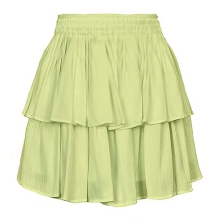 Sommer doppelt Geschichteten Baumwoll-Kuchen-Skirt solid Color Ruffled Edge elastischen kurzen Rock für Frauen Kleidung Hause Kleidung Casual