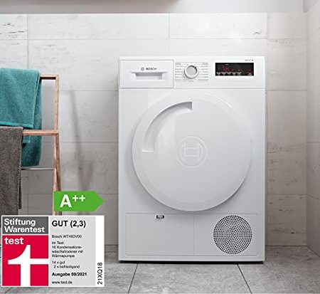 Bosch WTH83V00 Serie 4 Wärmepumpen-Trockner, 7 kg, Sensitive Drying System textilschonende Trommelstruktur, AutoDry optimale Trocknung, EasyClean einfache Filterreinigung, Endezeitvorwahl