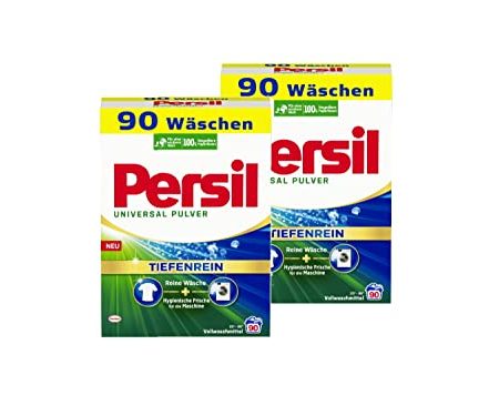 Persil Universal Pulver Tiefenrein Waschmittel 180 WL (2 x 90 Waschladungen), Vollwaschmittel für reine Wäsche und hygienische Frische für die Maschine, effektiv von 20 °C bis 95 °C